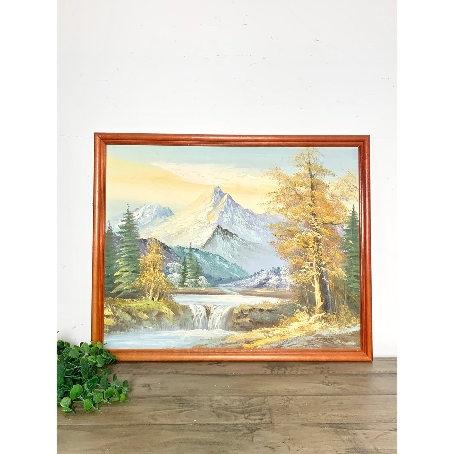 Vintage Mountain Landscape Oil Painting Signed Framed Nature Cottage Fall Art