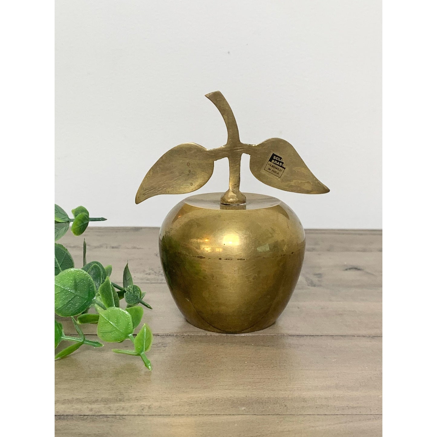 Vintage Brass Apple Bell Handmade India Leaf Handle Retro Fall Gold Teacher MCM