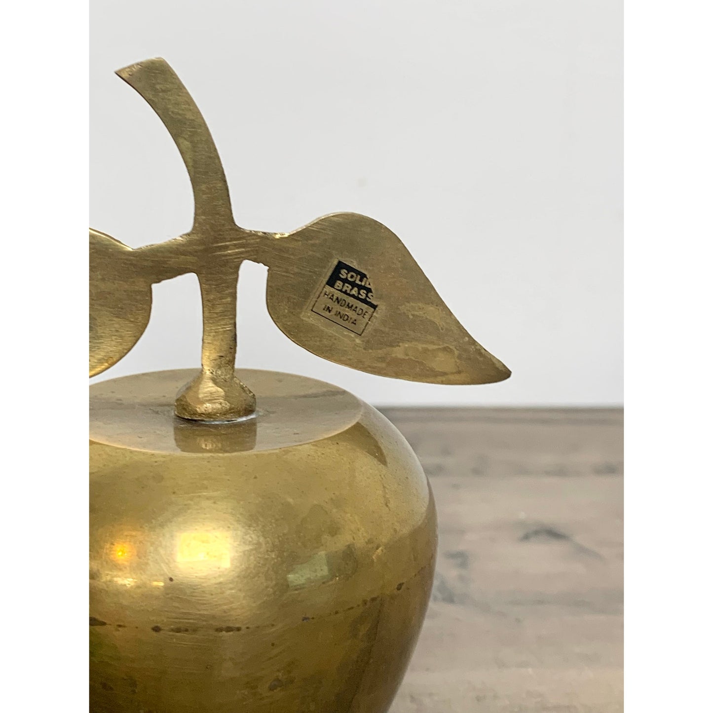 Vintage Brass Apple Bell Handmade India Leaf Handle Retro Fall Gold Teacher MCM