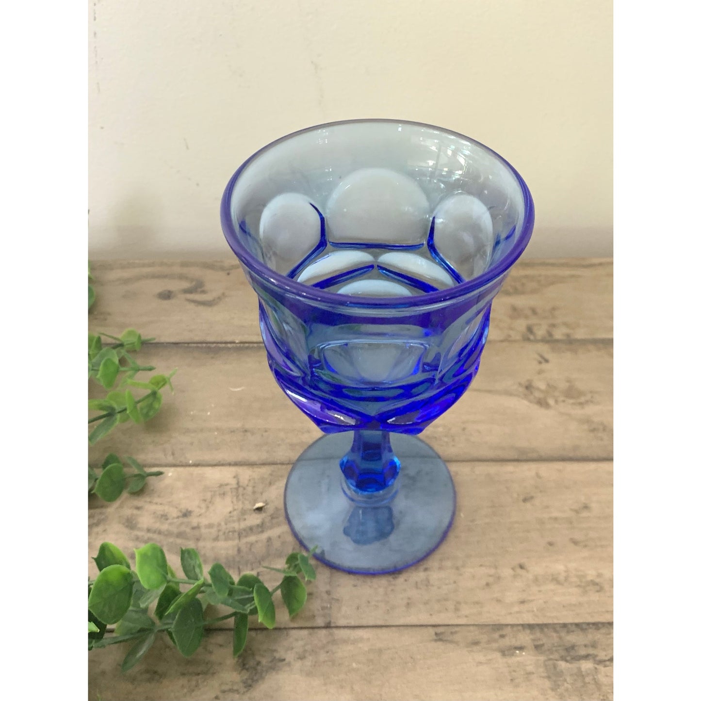 Vintage Fostoria Argus Blue Water Goblets Stem Mid Century Glassware Retro Set 4
