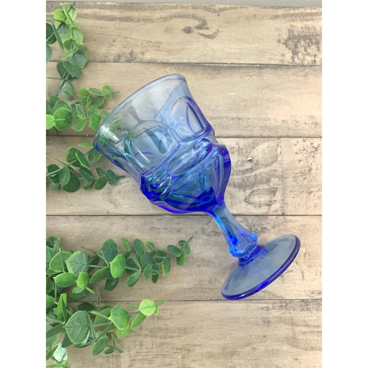 Vintage Fostoria Argus Blue Water Goblets Stem Mid Century Glassware Retro Set 4