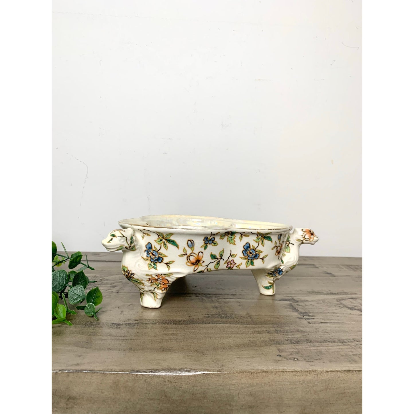 Vintage Japan Floral Ceramic Dish Trinket Serving Lusterware Bowl Catchall Retro