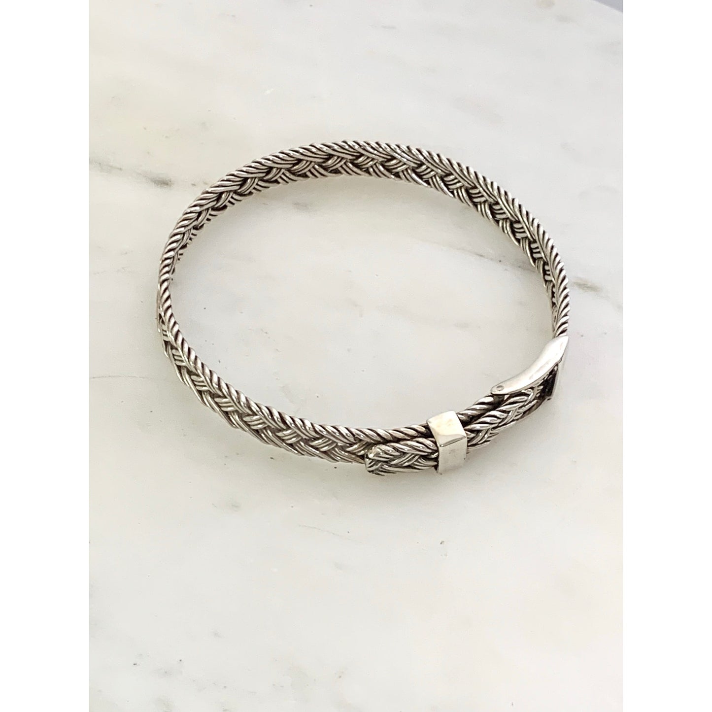 Vintage Sterling Silver Belt Buckle Bangle Bracelet Woven Design 925 Adjustable