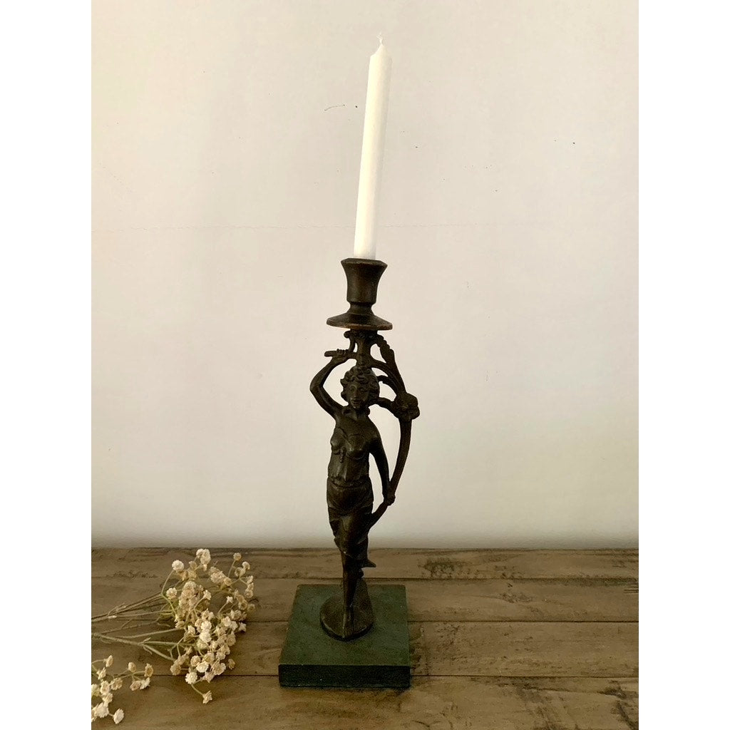 Antique Art Nouveau Bronze Lady Figure Candelabra Statue Romantic Dark Old Money