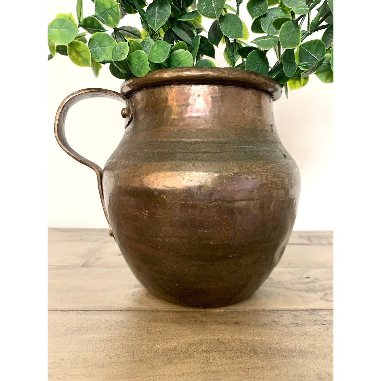 Antique Hand Hammered Copper Pitcher Rustic Farmhouse Patina Primitive Vase Jug