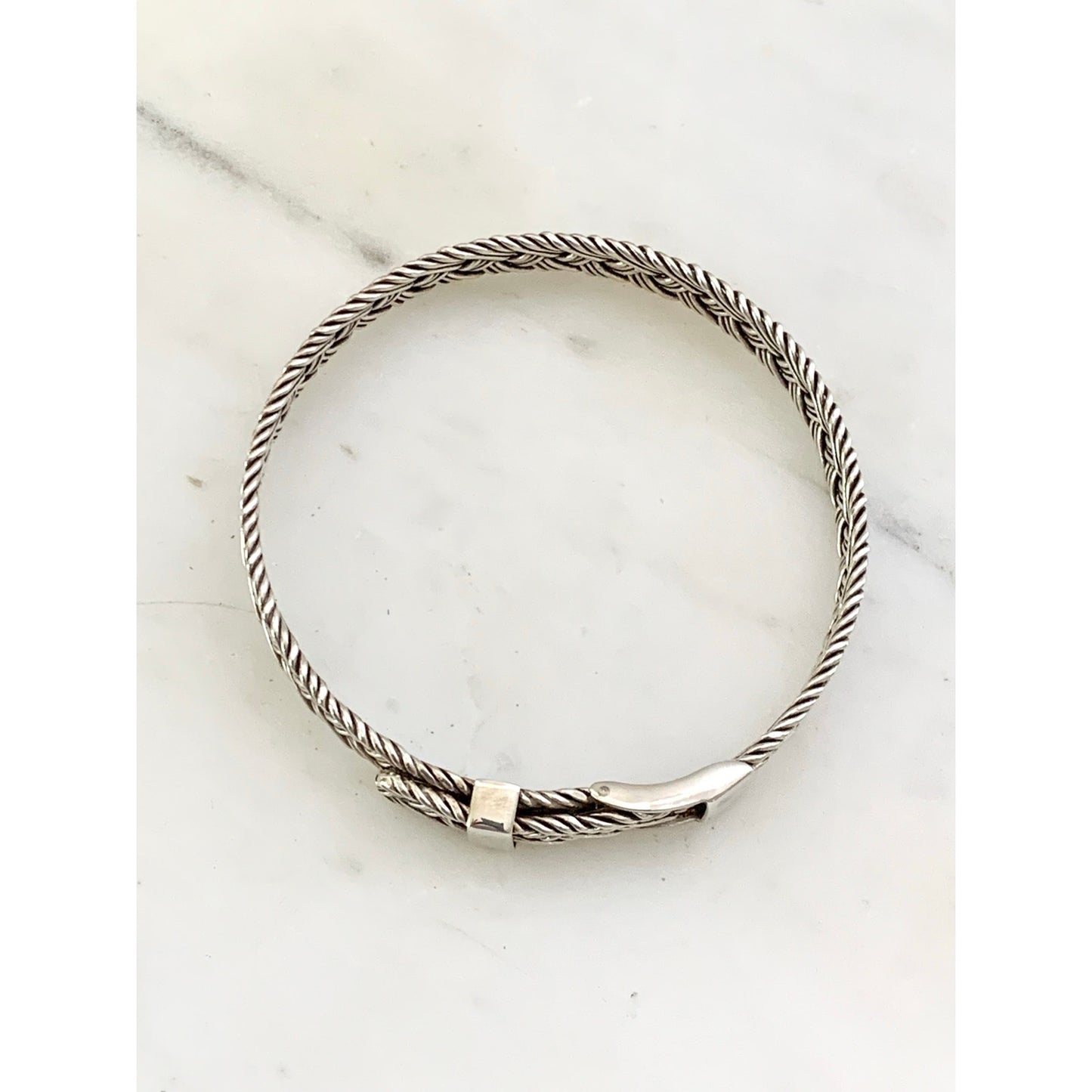 Vintage Sterling Silver Belt Buckle Bangle Bracelet Woven Design 925 Adjustable