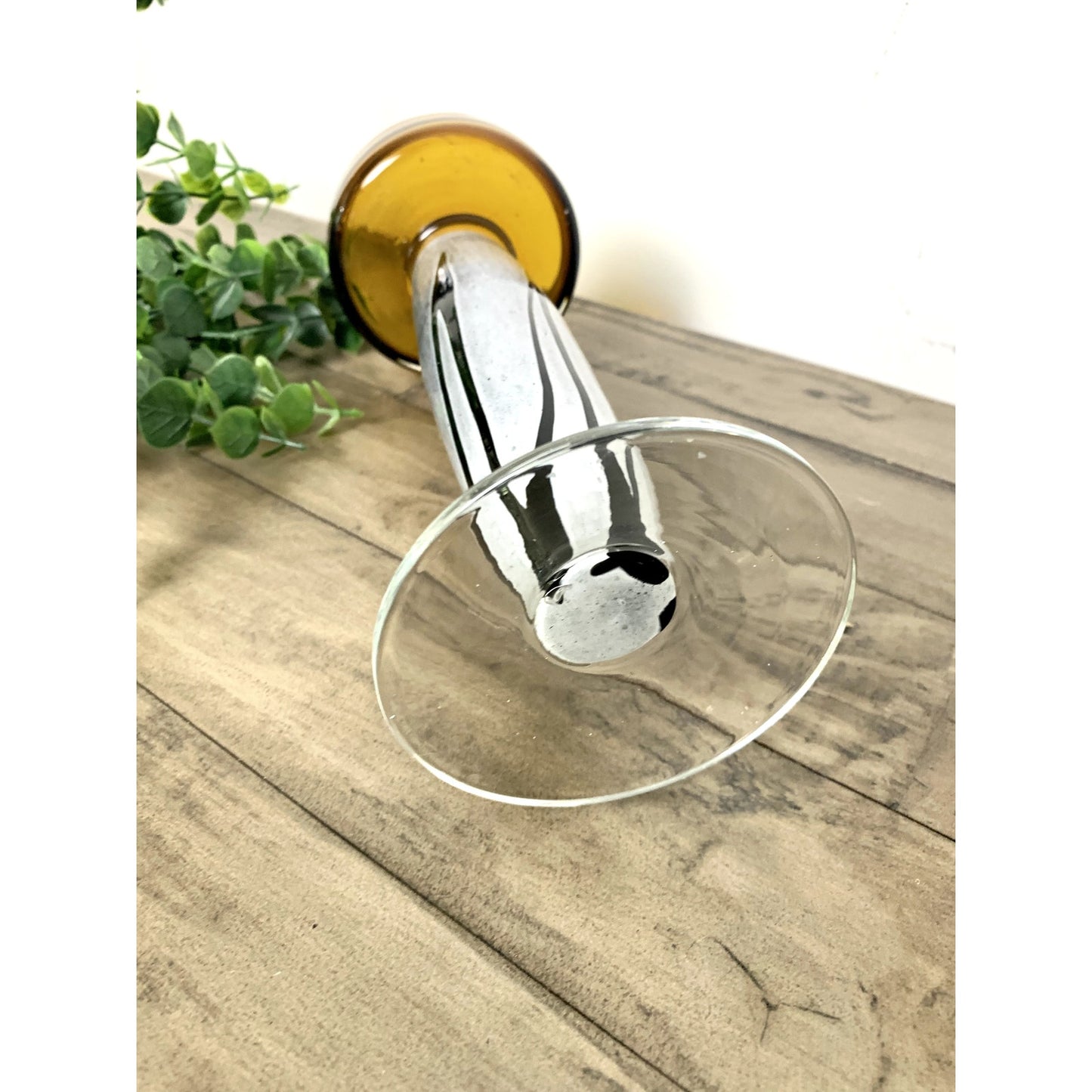 Vintage MCM Art Glass Candle Holder – Amber Glass Pedestal Pillar Candle Retro