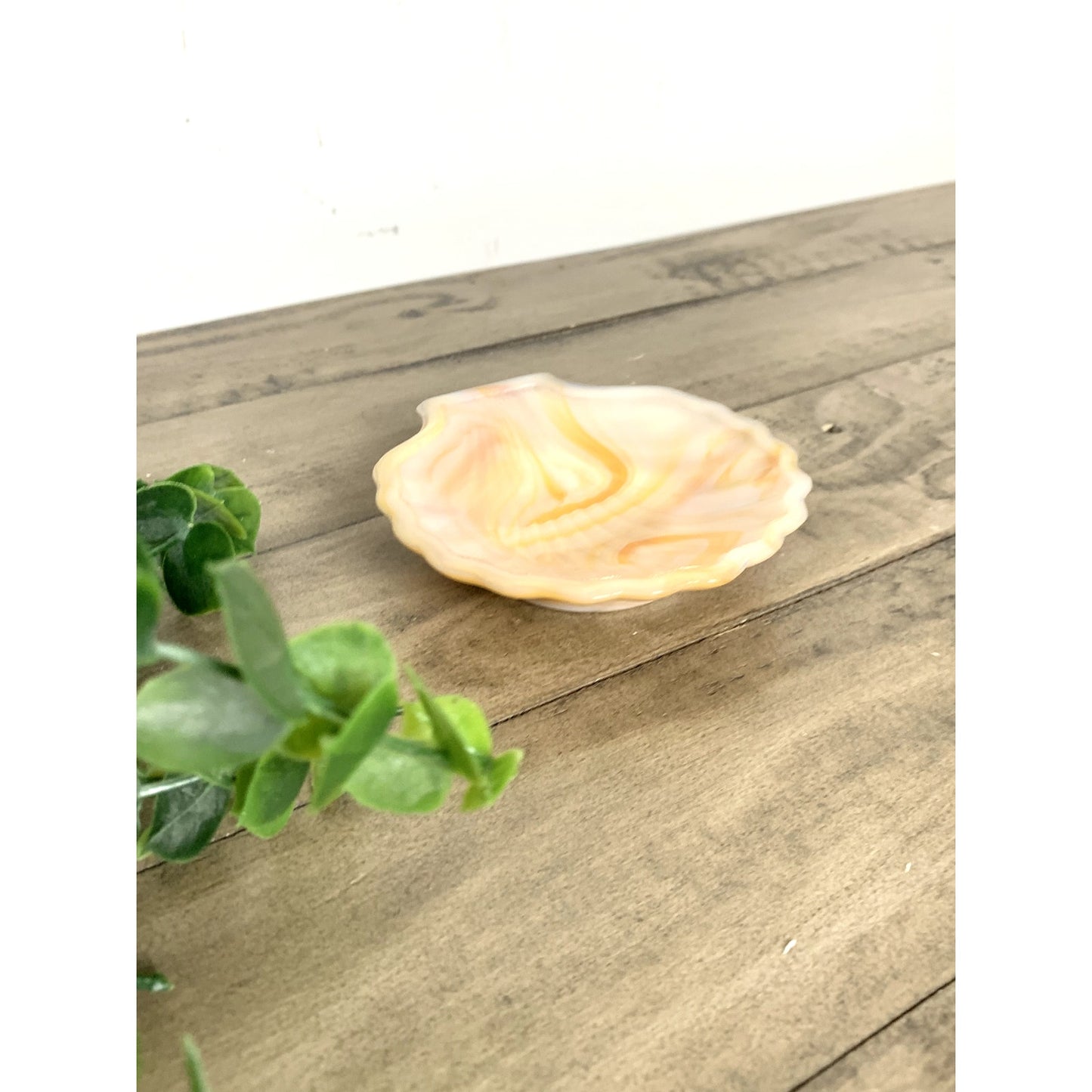 Slag Glass Clam Shell Dish Vintage Swirled Pastel Trinket Bowl Seashell Coastal