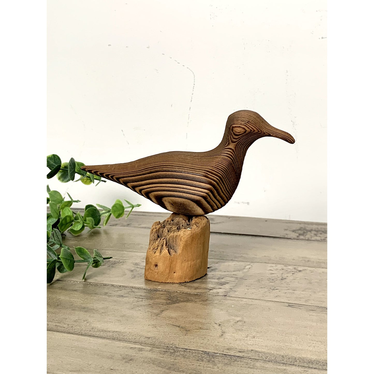 Vintage Hand-Carved Wooden Shorebird Figurine Rustic Coastal Bird Cottage Cabin