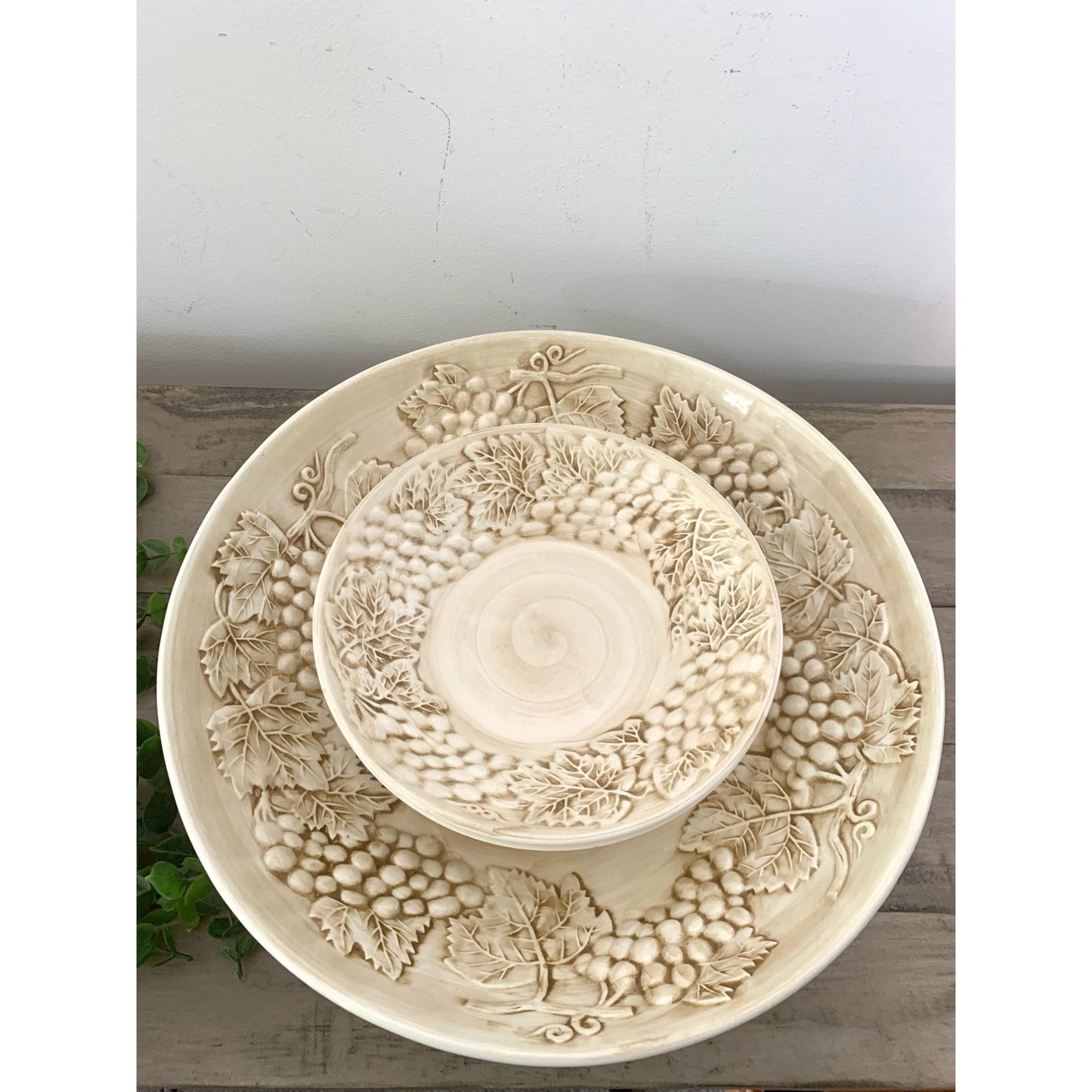 Vintage A. Santos Portugal Ceramic Bowl Set Grapevine Serving Pottery Cottage