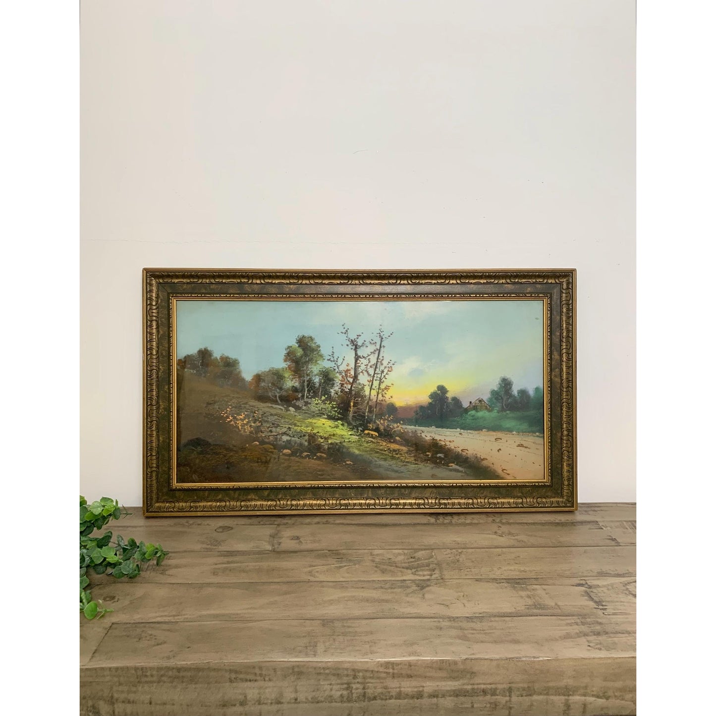 Vintage Pastel Landscape Painting Signed Elande, Framed Countryside Scene