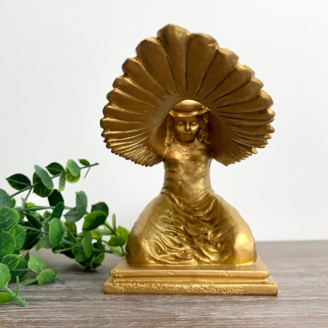 Vintage Gilded Winged Lady Statue Golden Bookend Figurine Hollywood Regency