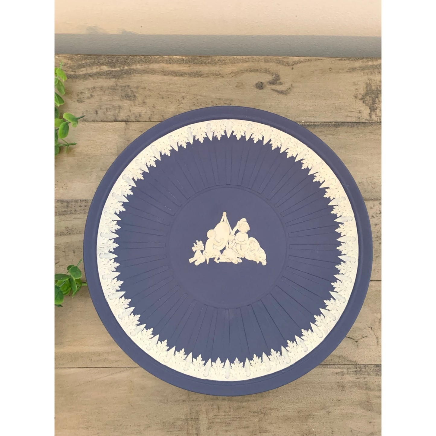 Vintage Wedgwood Dark Blue Jasperware Plate Dish Made in England Cherubs Classic