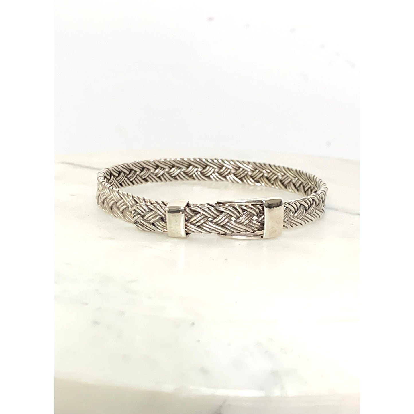 Vintage Sterling Silver Belt Buckle Bangle Bracelet Woven Design 925 Adjustable