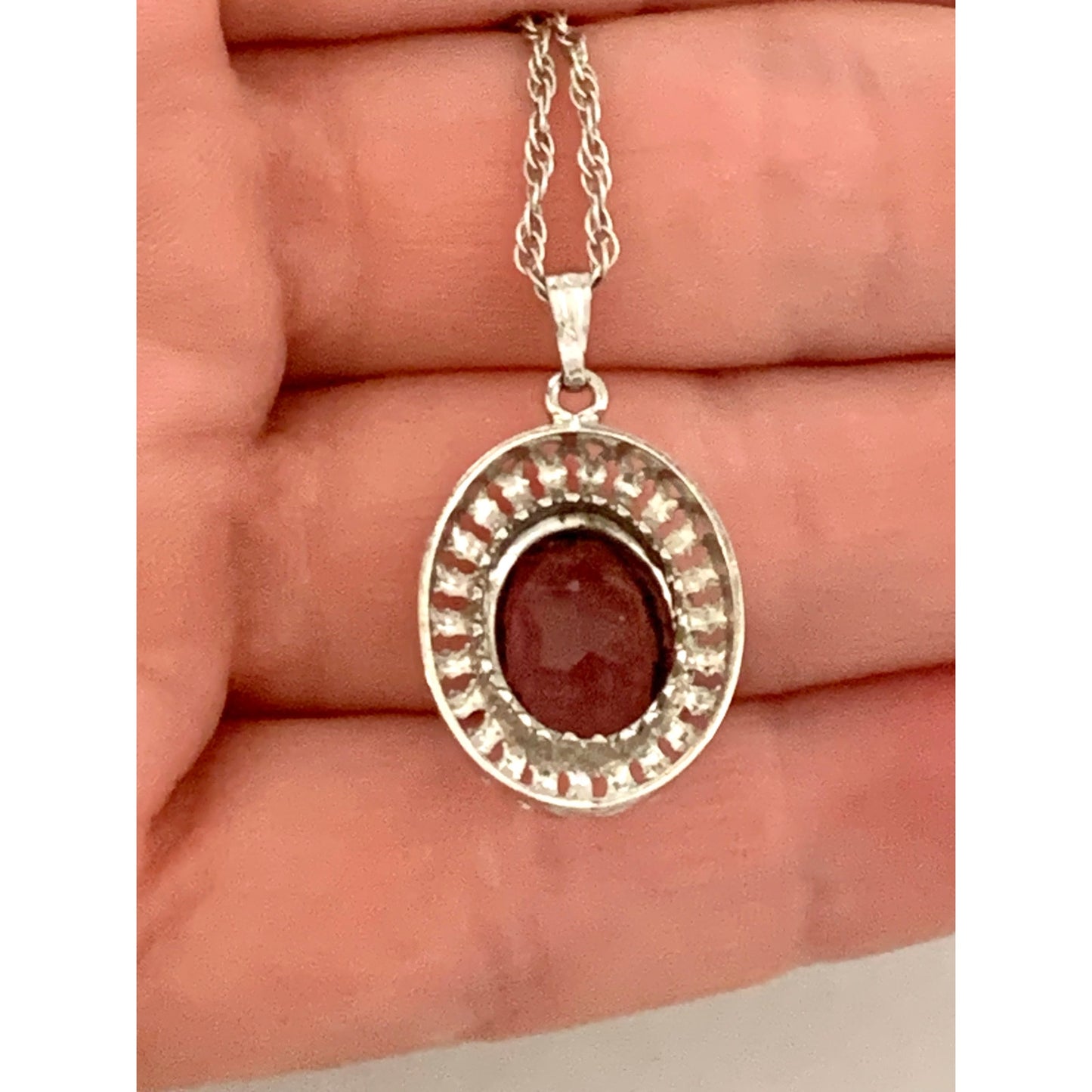 Vintage Sterling Silver Amethyst Purple Halo Pendant Necklace 25 Inch Chain