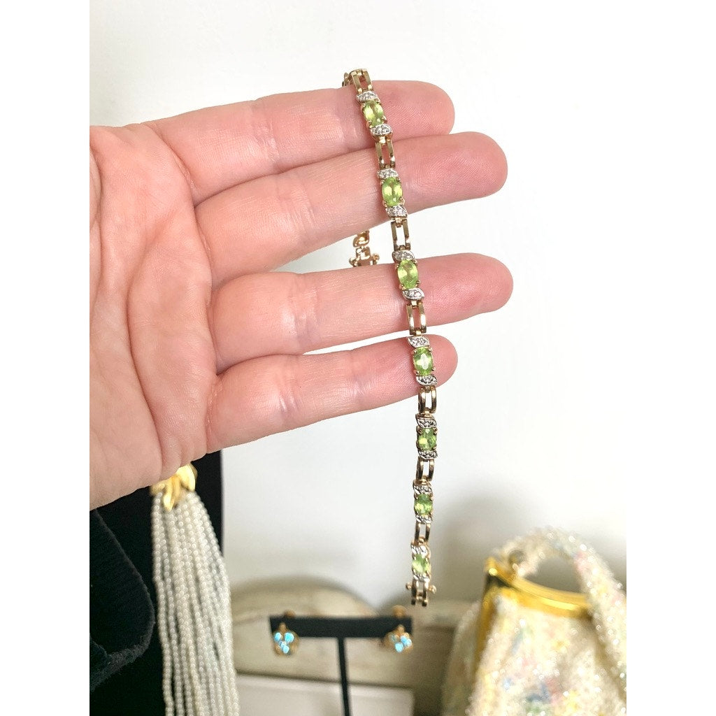 Vintage Ross Simons Peridot Tennis Bracelet Sterling Silver Gold Vermeil Elegant