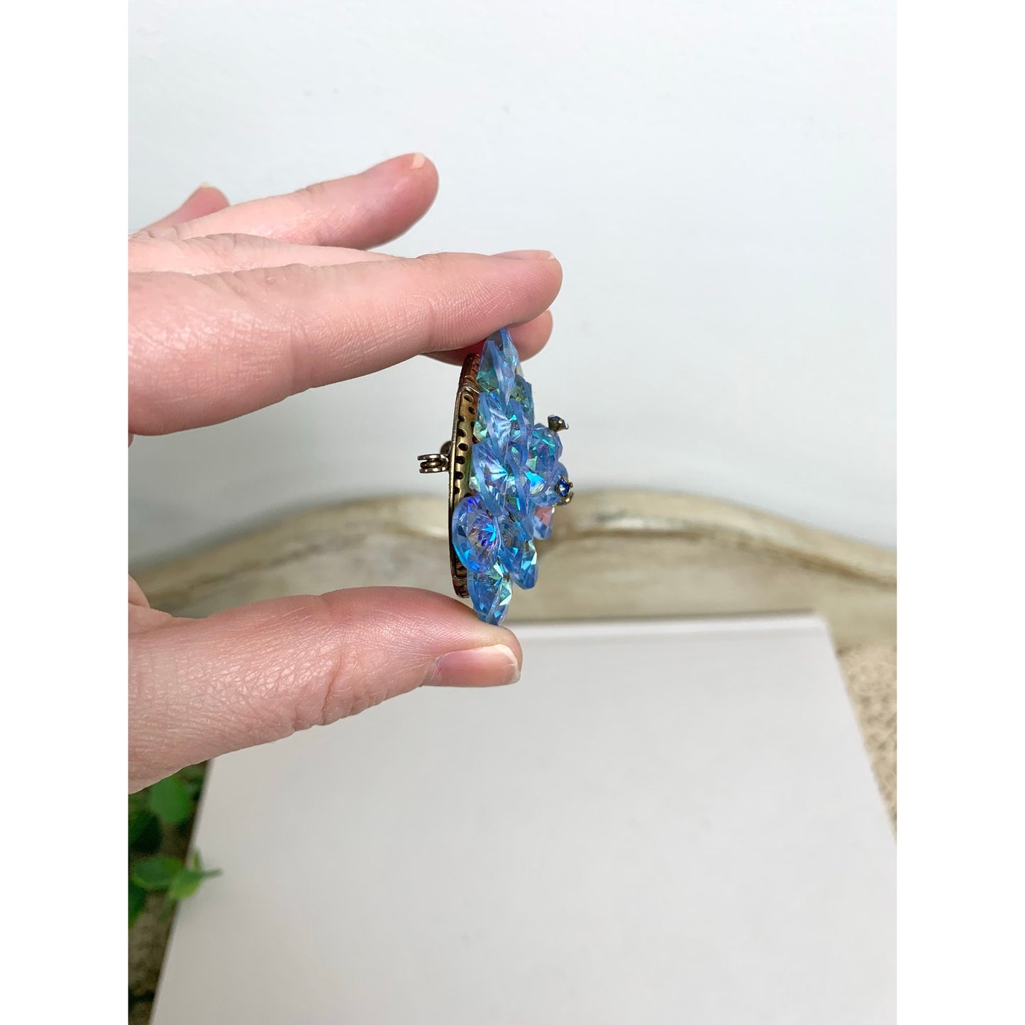 Vintage Aurora Borealis Rhinestone Brooch Blue AB Crystal Statement Pin