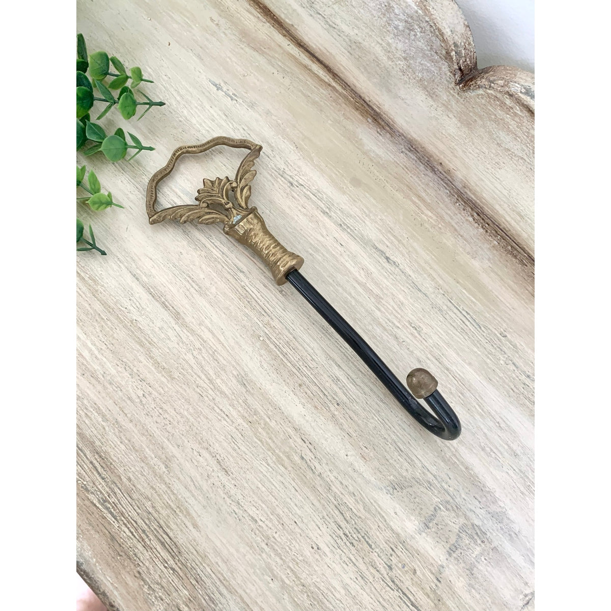 Vintage Brass Curtain Tieback Hook Ornate Black Metal Drapery Holdback Wall Mount