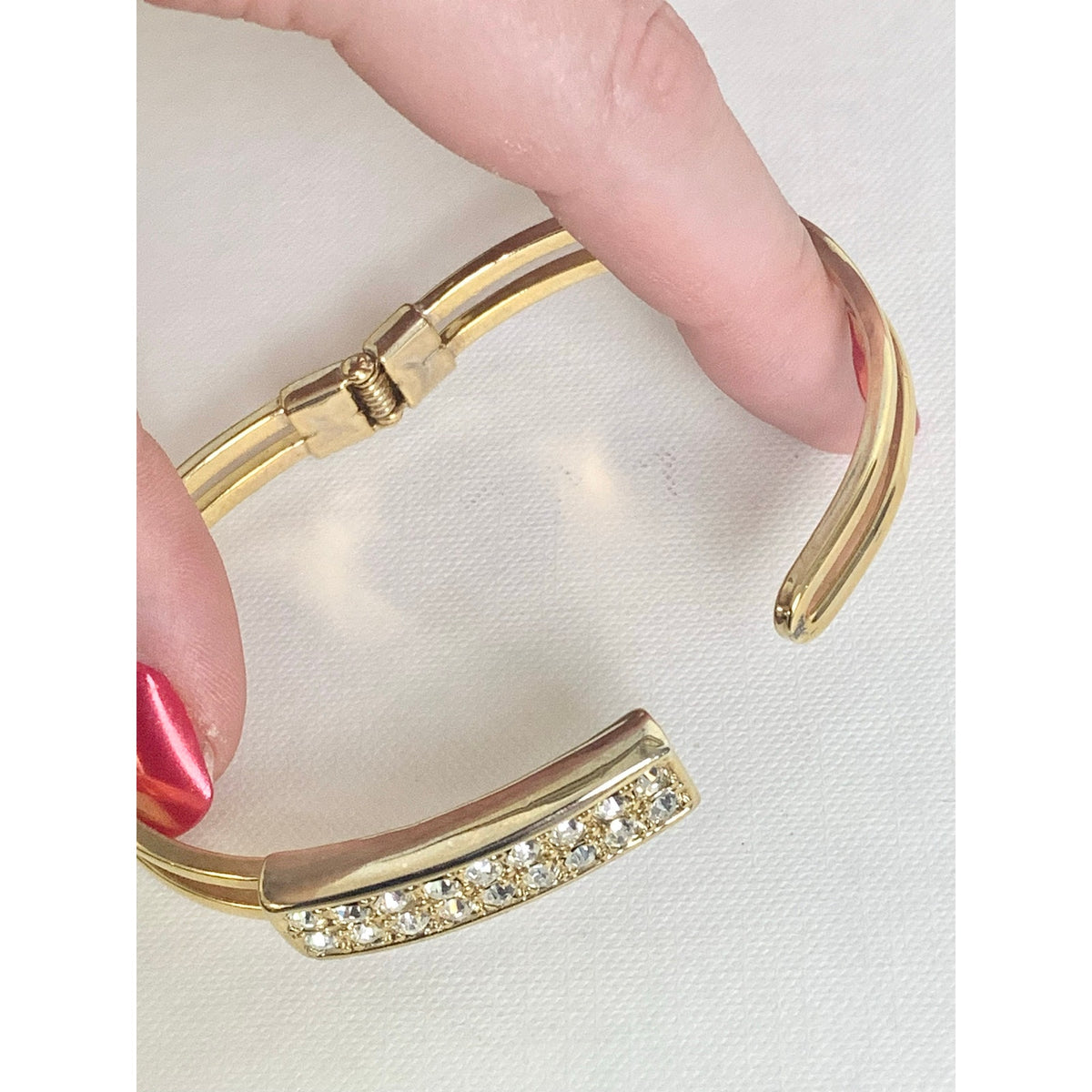 Vintage Goldtone Rhinestone Bangle Bracelet Pave Statement Jewelry Classic Glam
