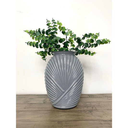 Vintage Anchor Hocking Gray Ribbed Art Deco Vase 1980s 9.5 Inch Cottagecore
