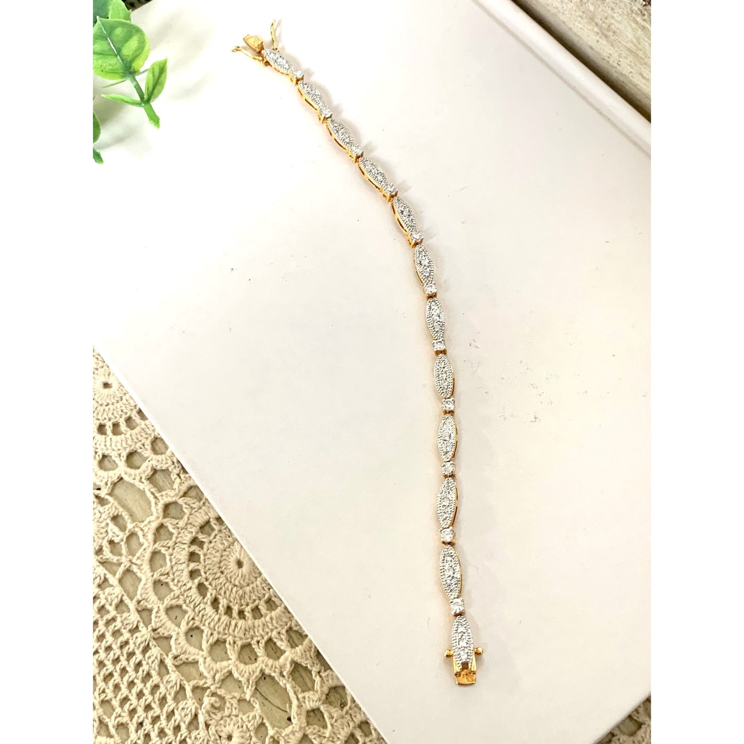 Vintage Goldtone Rhinestone Tennis Bracelet Art Deco Style Crystal Glam Jewelry