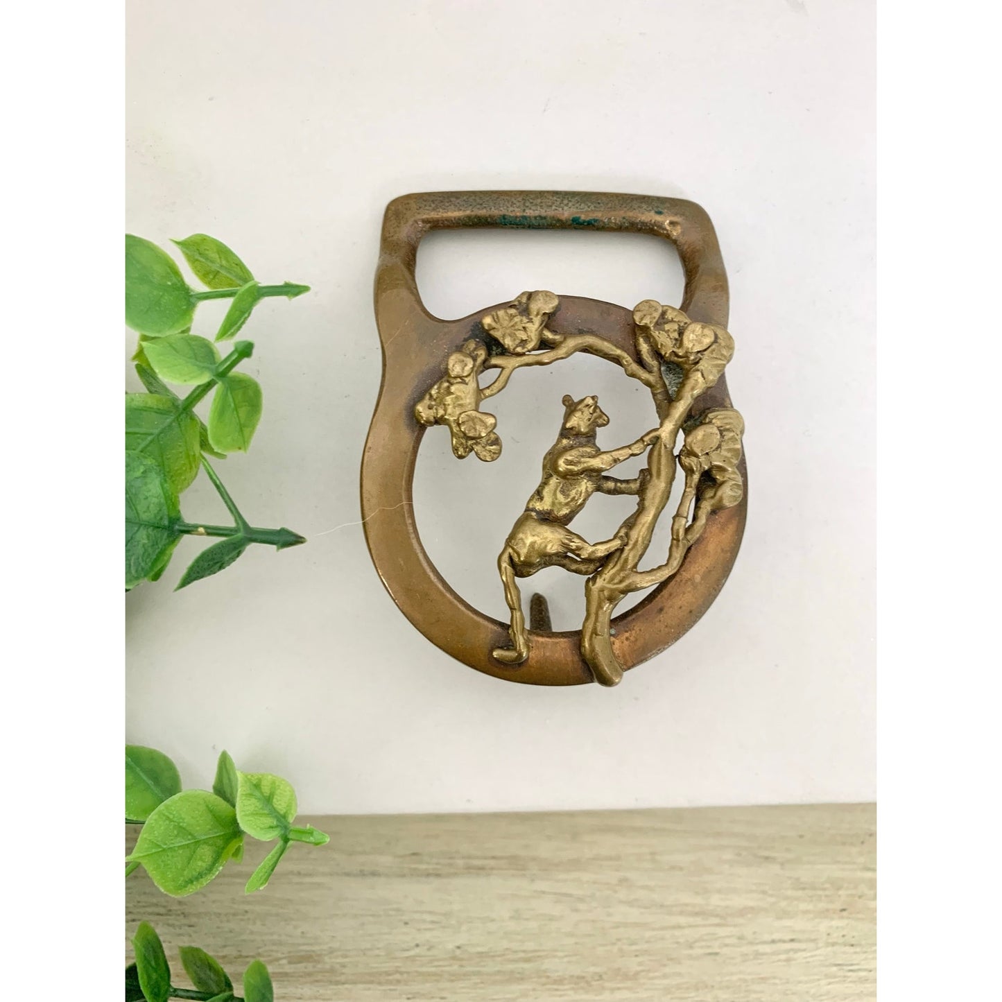 Vintage Masterworks Brass Belt Buckle Tiger Tree Western Animal