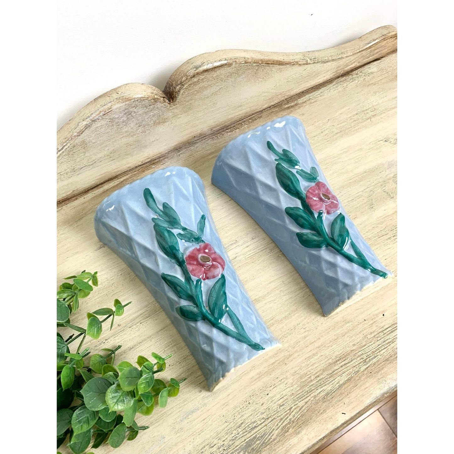 Vintage Morton Pottery Wall Pockets Ceramic Pair Mid Century Wall Planters Vases