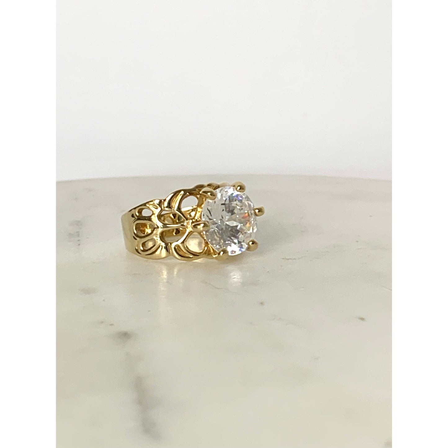 Vintage Uncas Sterling Silver Gold Vermeil Statement Ring CZ Size 8.25 Cocktail