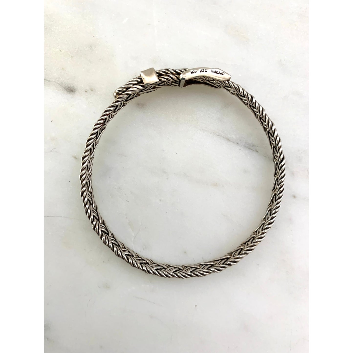 Vintage Sterling Silver Belt Buckle Bangle Bracelet Woven Design 925 Adjustable