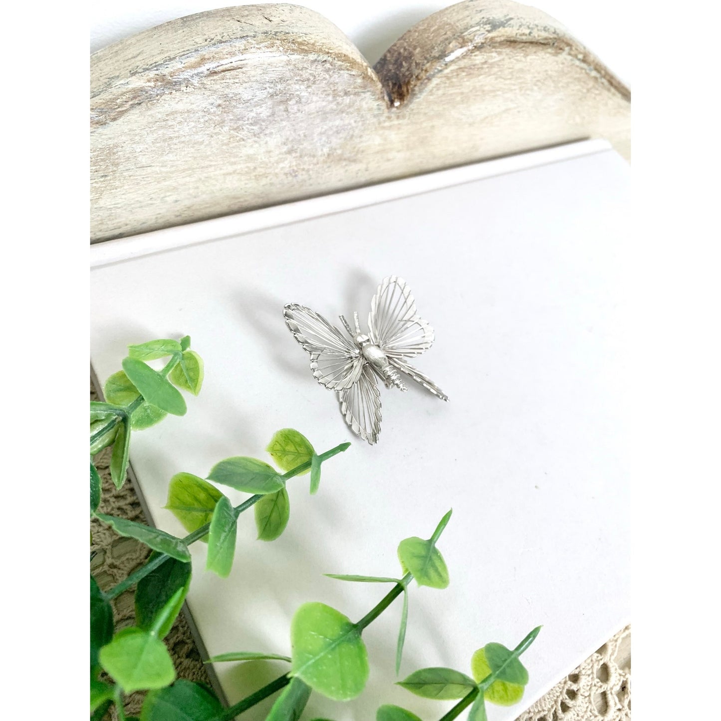Vintage Monet Butterfly Brooch Silvertone Filigree Wing Pin Signed Statement Nature Jewelry