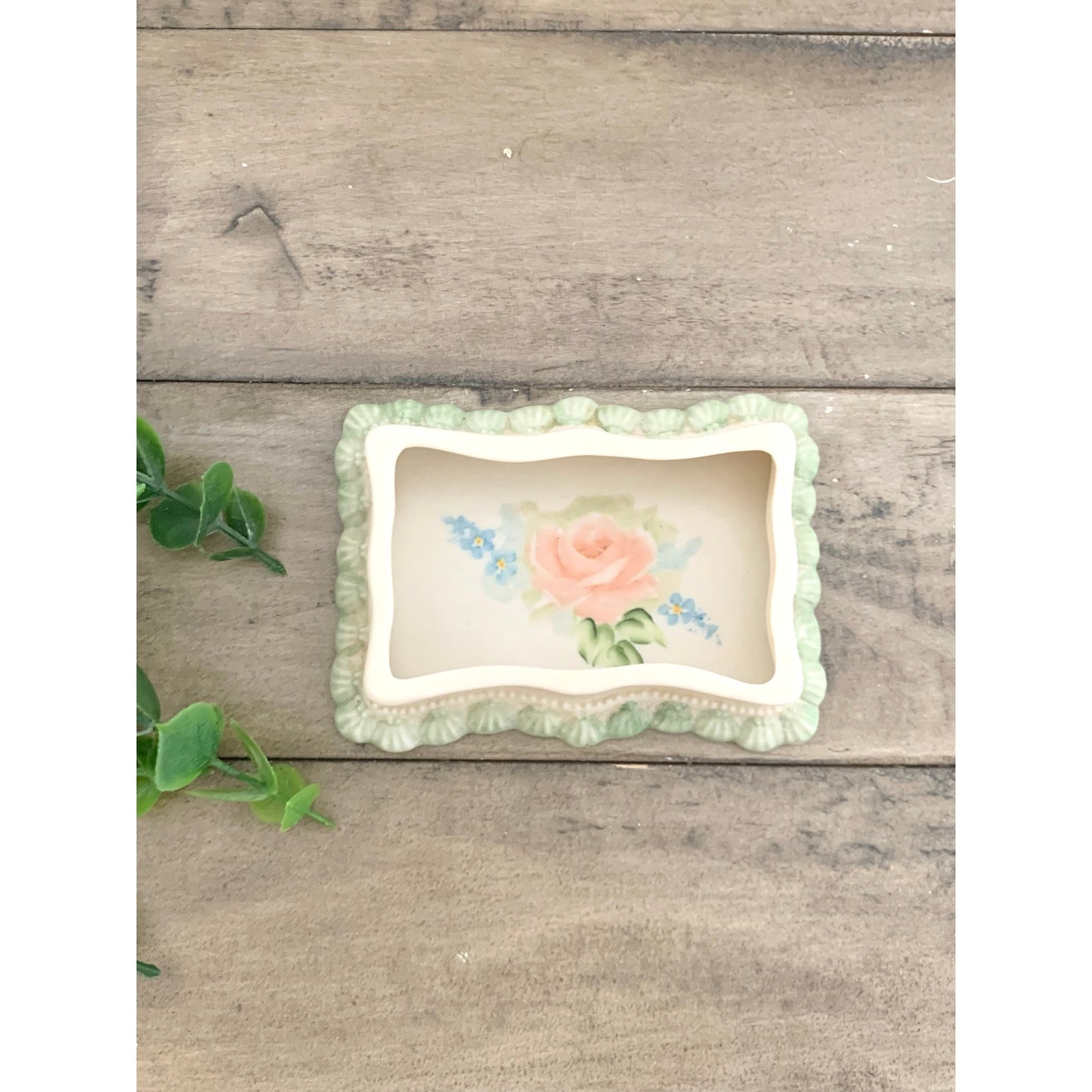 Vintage Hand-Painted Porcelain Trinket Box 1983 Shabby Cottage Pastel Floral Jewelry Box