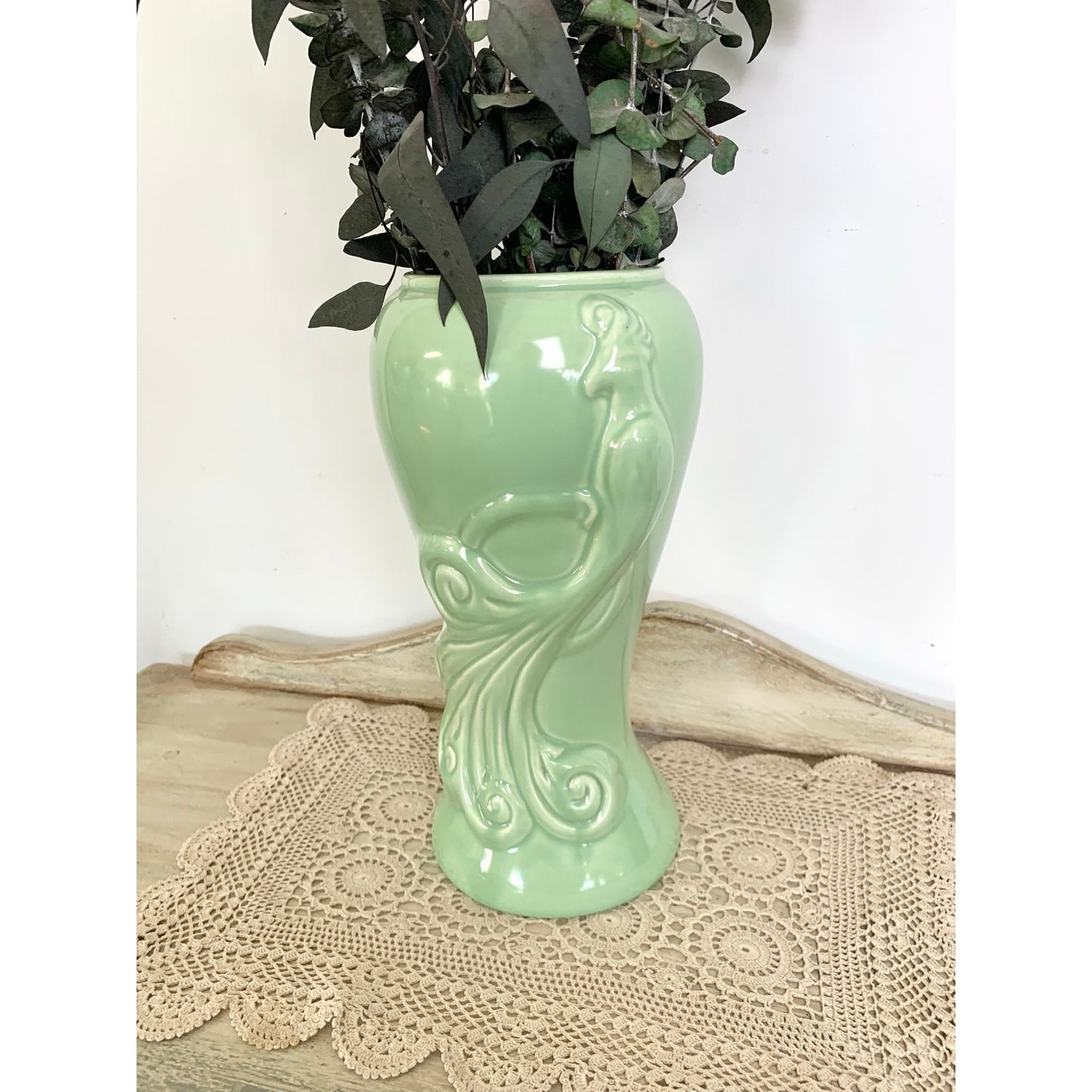 Vintage West Coast Pottery Green Bird Vase Art Deco Style Ceramic 12 Inch