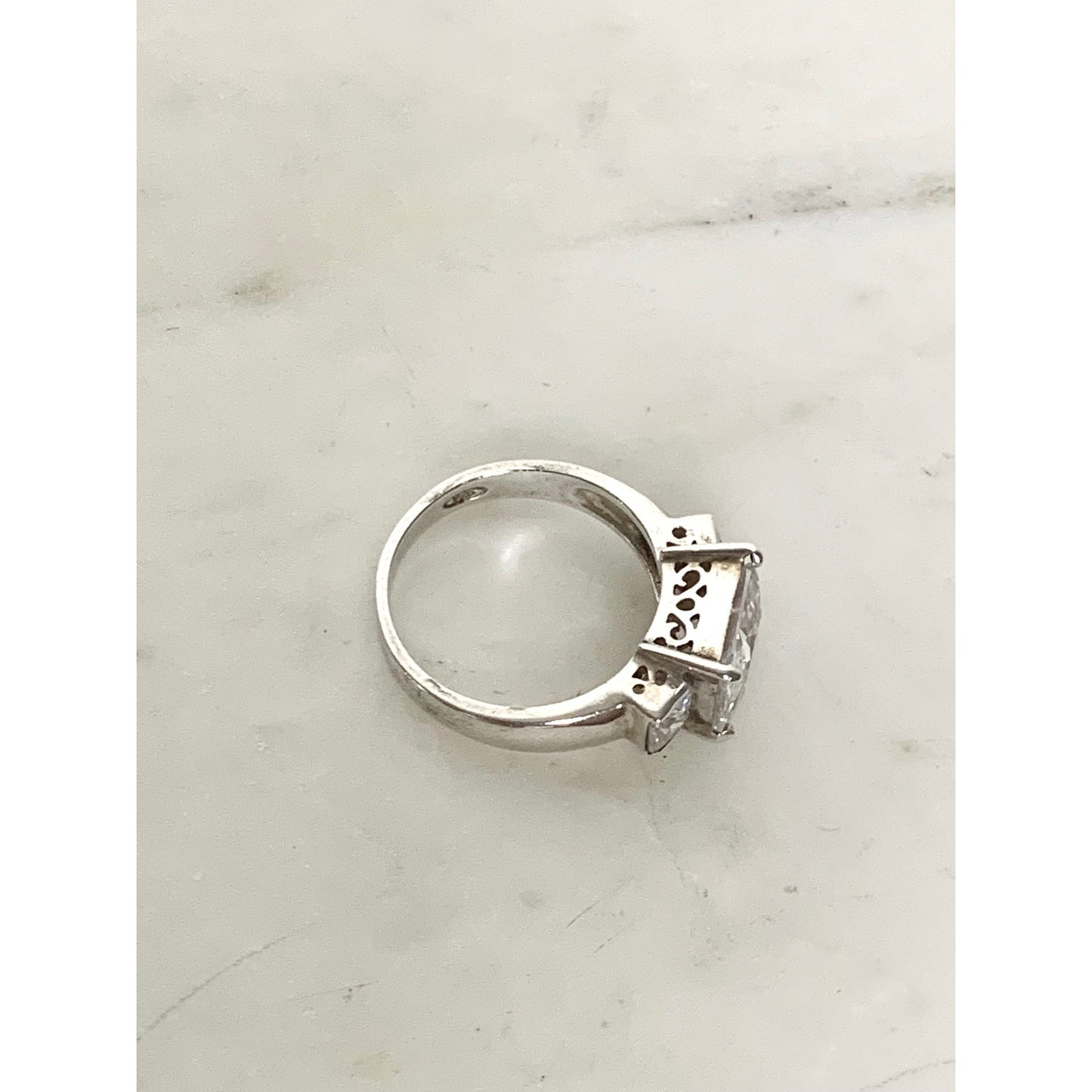 Vintage Sterling Silver Ring with Cubic Zirconia Size 7.25 Princess Cut - 925