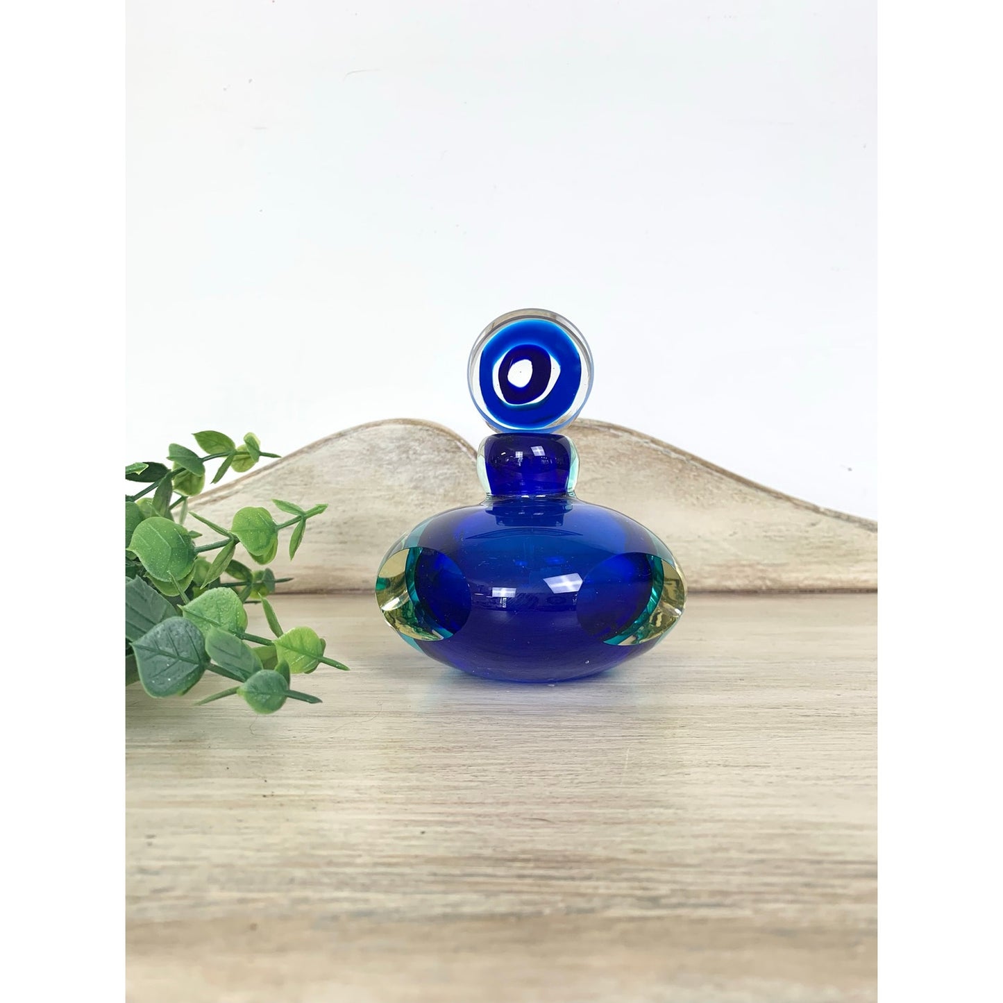 Vintage Murano Glass Perfume Bottle with Stopper Blue Sommerso Art Glass Retro MCM