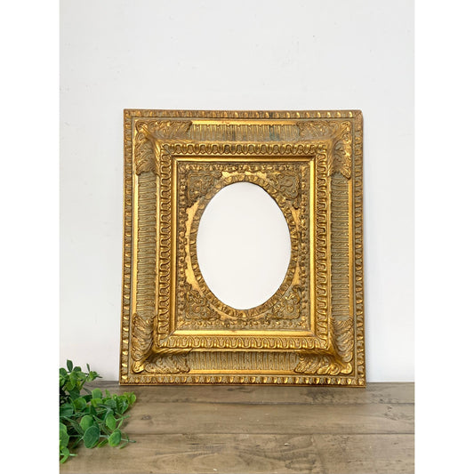 Vintage Ornate Gold Wall Mirror Oval Center Hollywood Regency Decorative Frame
