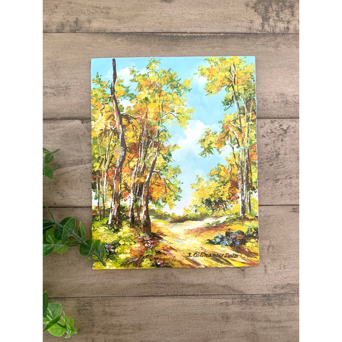 Original Landscape Oil Painting on Board Signed Artwork Trees Cottage Farmhouse