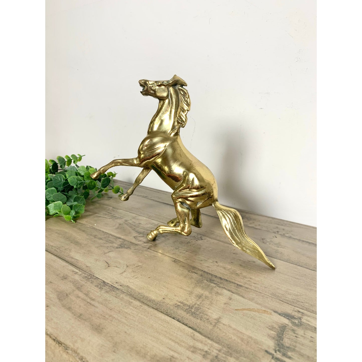 Vintage Solid Brass Horse Figurine Statue Equestrian Stallion Statue Mid Century