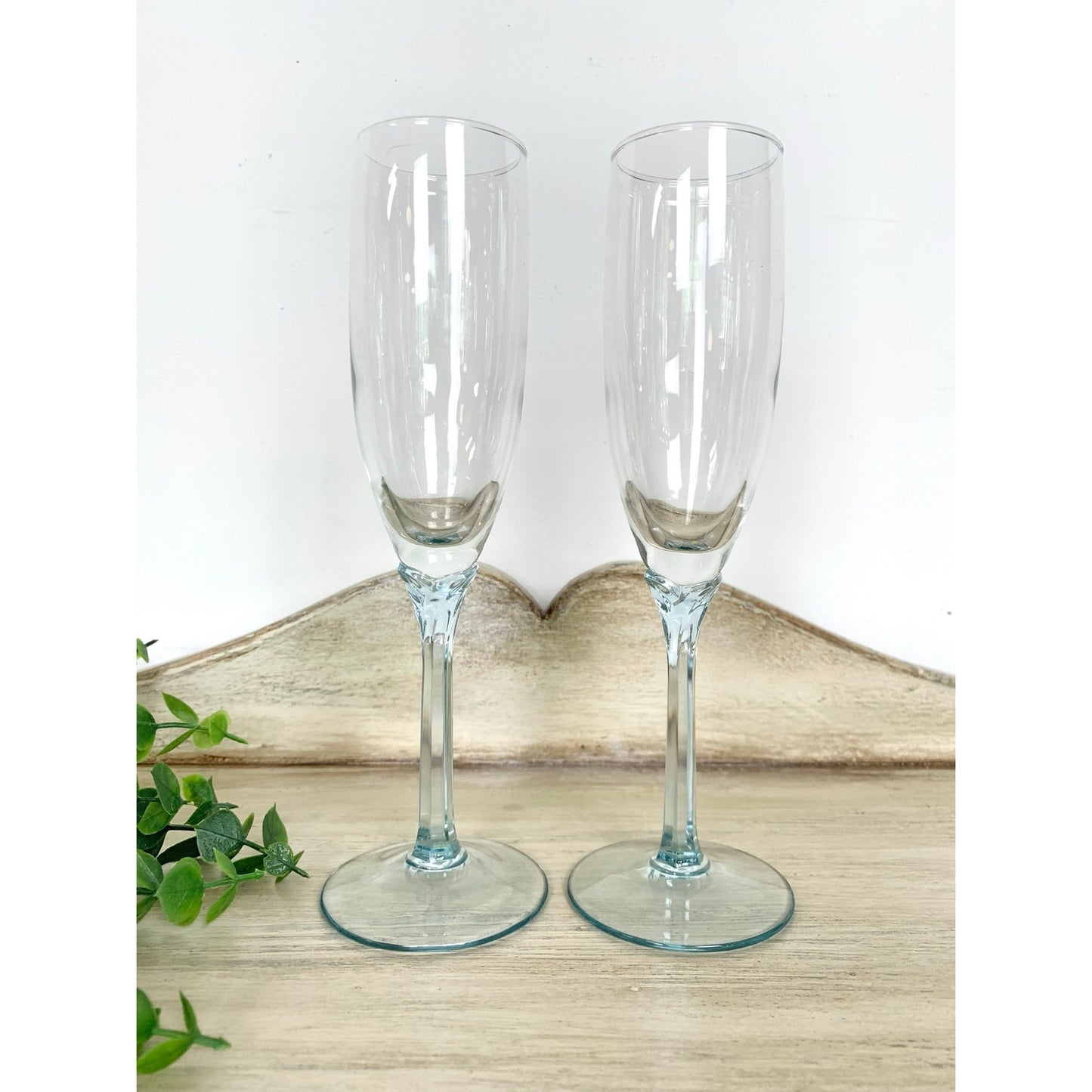 Vintage Champagne Flutes Set Ice Blue Stem Glasses Pair Wedding Servingware