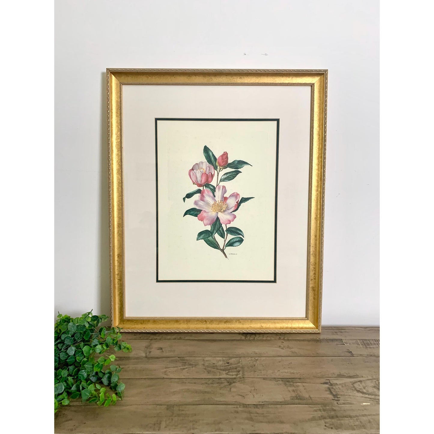 Large Vintage Floral Lithograph Signed by Ann Trechslin, Framed and Matted