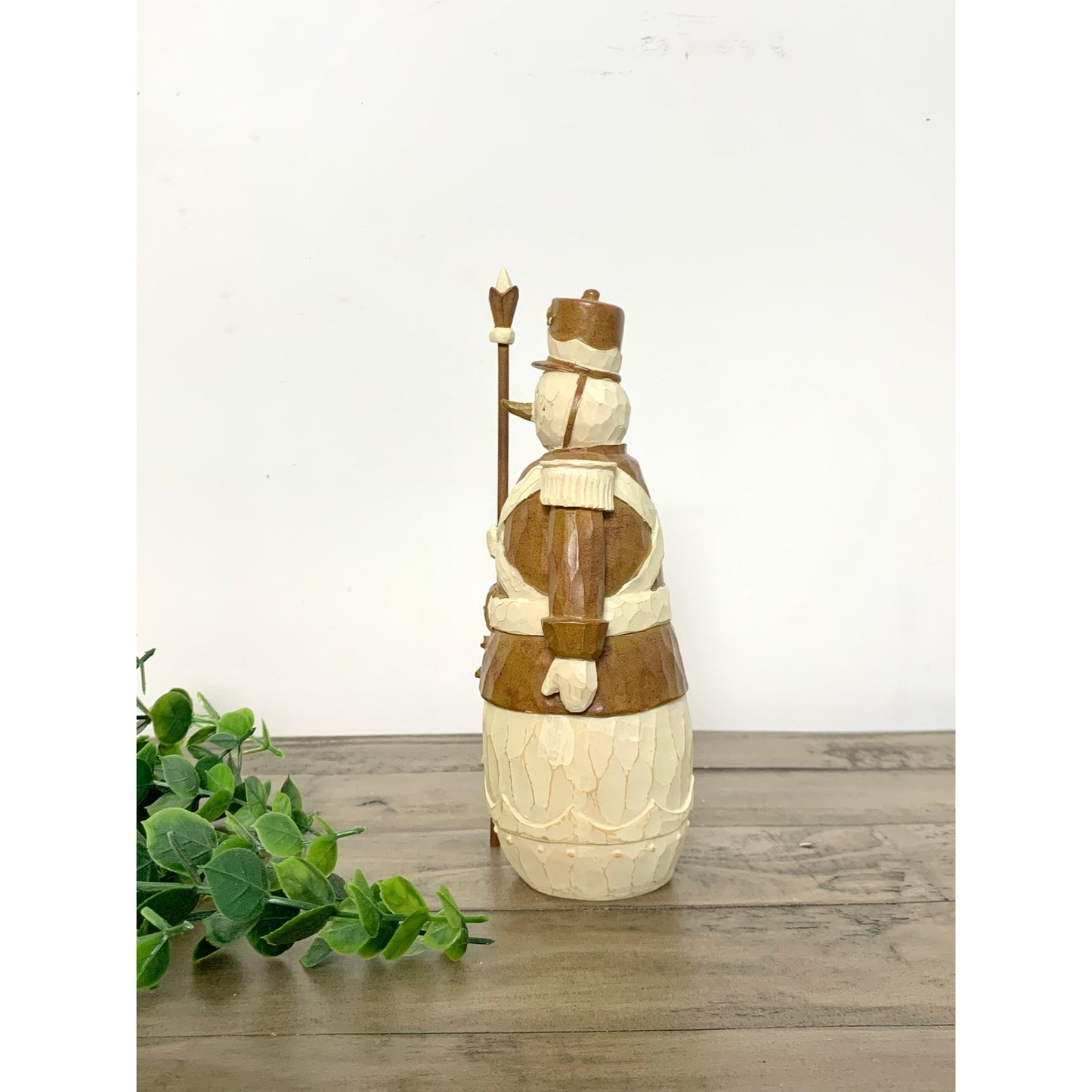 Vintage Hand Carved Snowman Soldier Christmas Figurine Rustic Wooden Winter