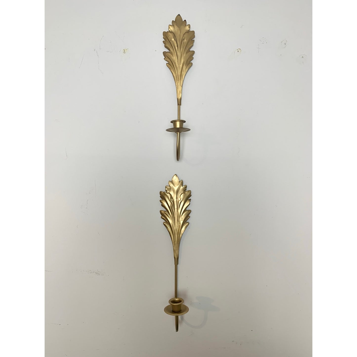 Vintage Gold Leaf Wall Sconces Pair Candleholders Hollywood Regency 15.5 Mid Century Glam