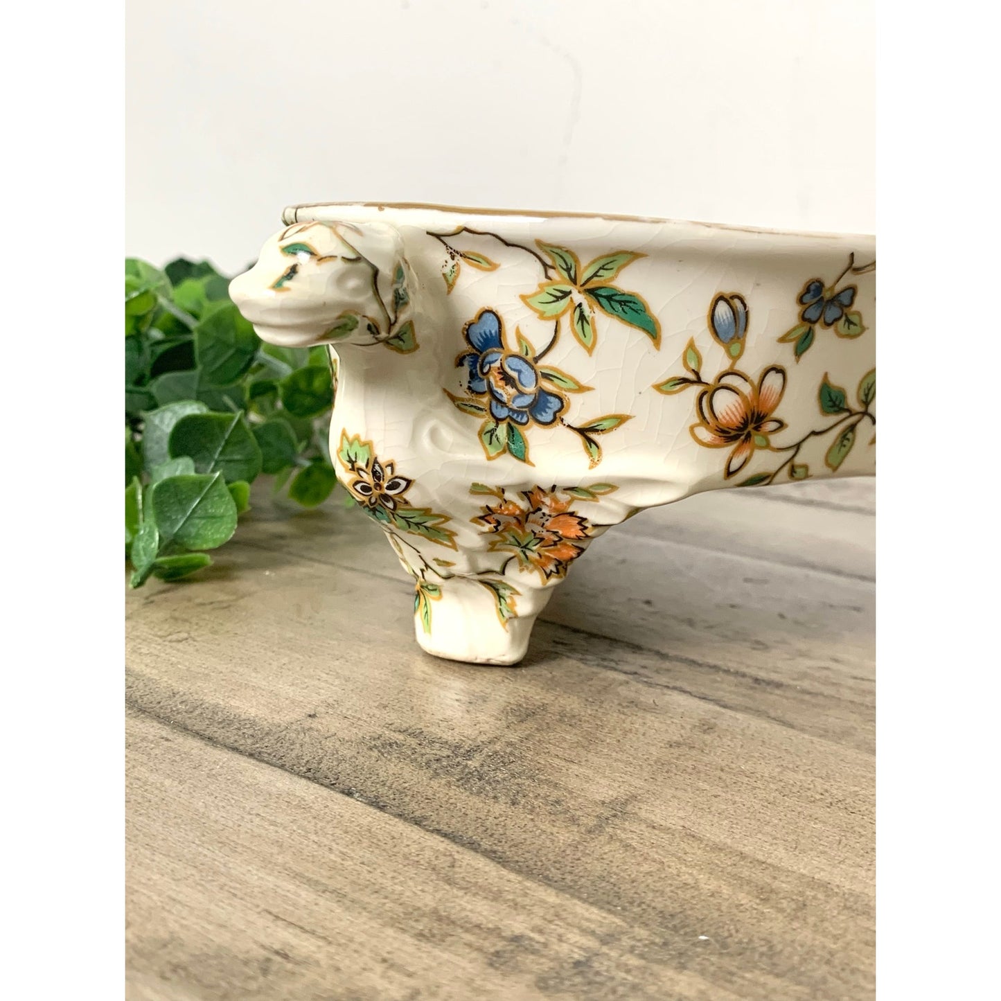 Vintage Japan Floral Ceramic Dish Trinket Serving Lusterware Bowl Catchall Retro