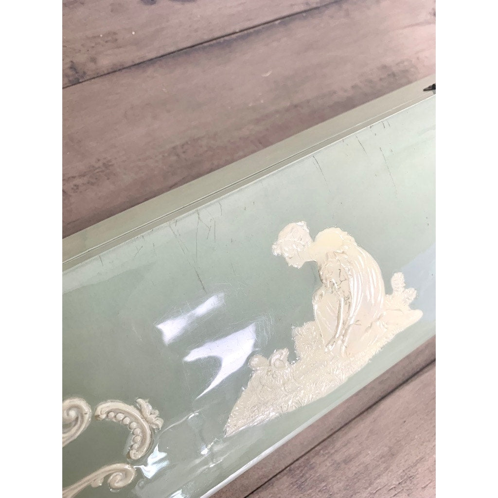 Antique Celluloid Glove Box Green Jewelry Box Figural Dog Relief Romantic Victorian