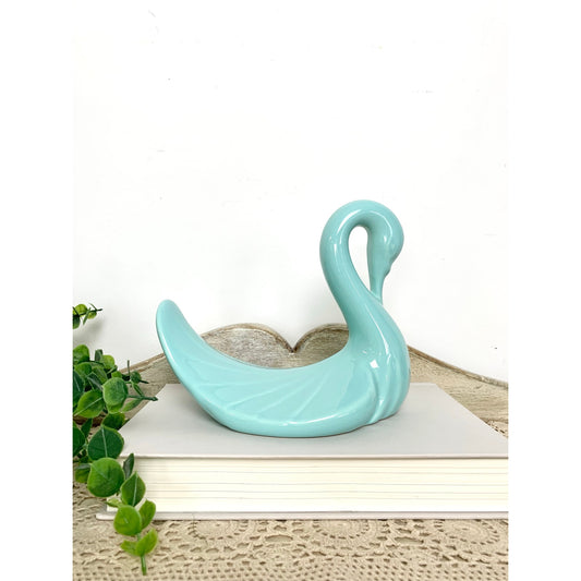 Vintage Aqua Blue Ceramic Swan Towel Holder Mid Century Bathroom Decor Cottagecore