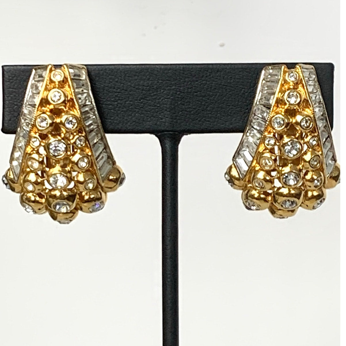 Elizabeth Taylor Avon Evening Star Clip On Earrings Vintage Rhinestone Goldtone Elegant