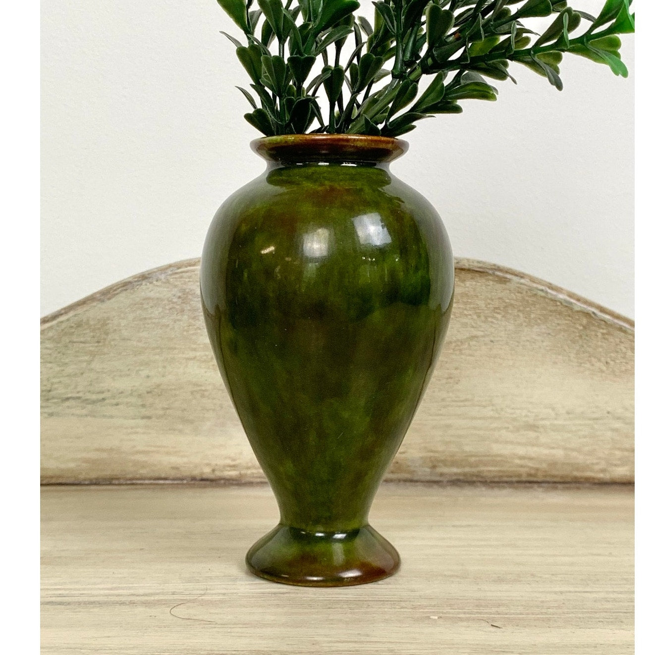 Vintage Studio Pottery Vase Moss Green Signed Gail Art Pottery Mid Century Cottage