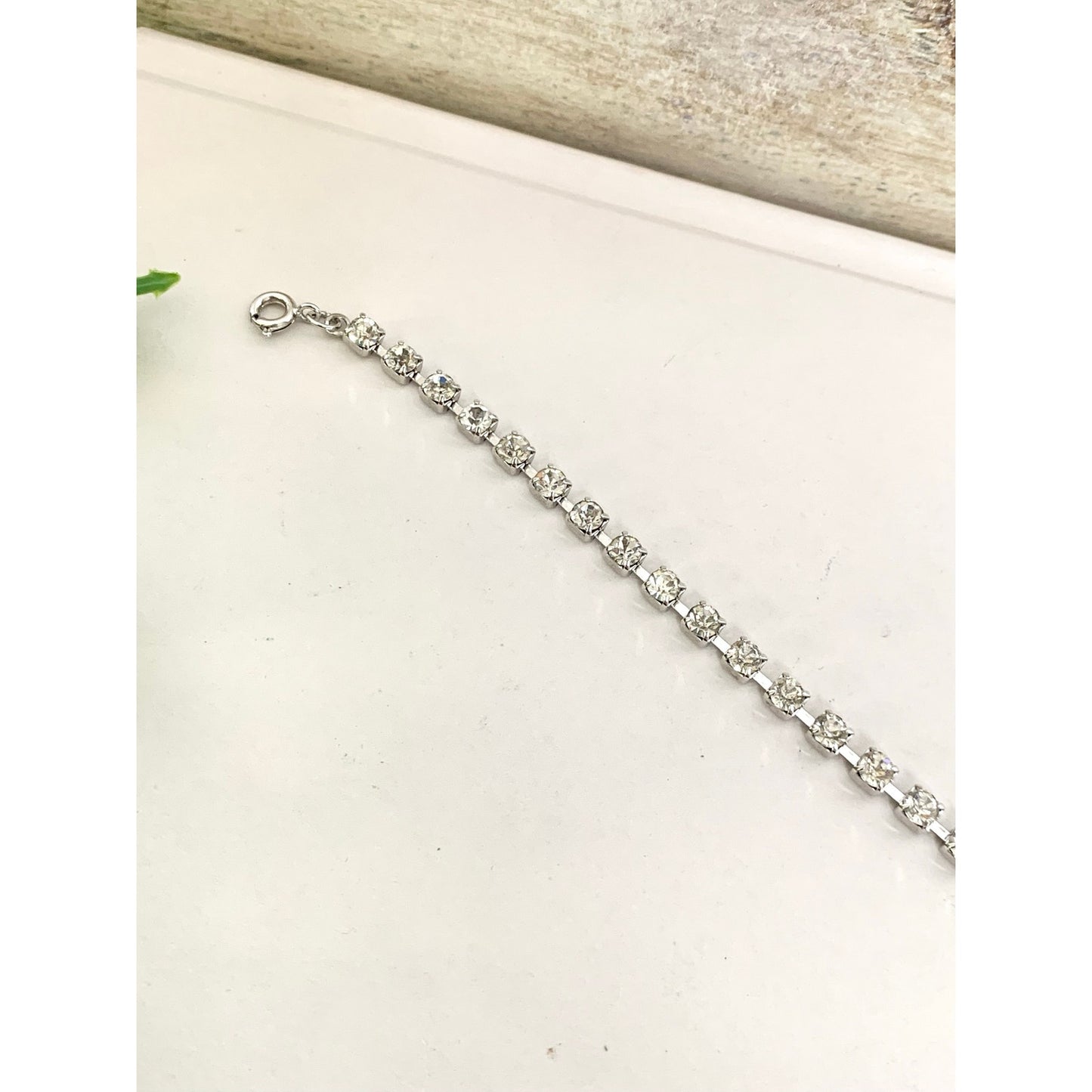 Vintage Rhinestone Tennis Bracelet Clear Crystal Silver Tone Classic Statement