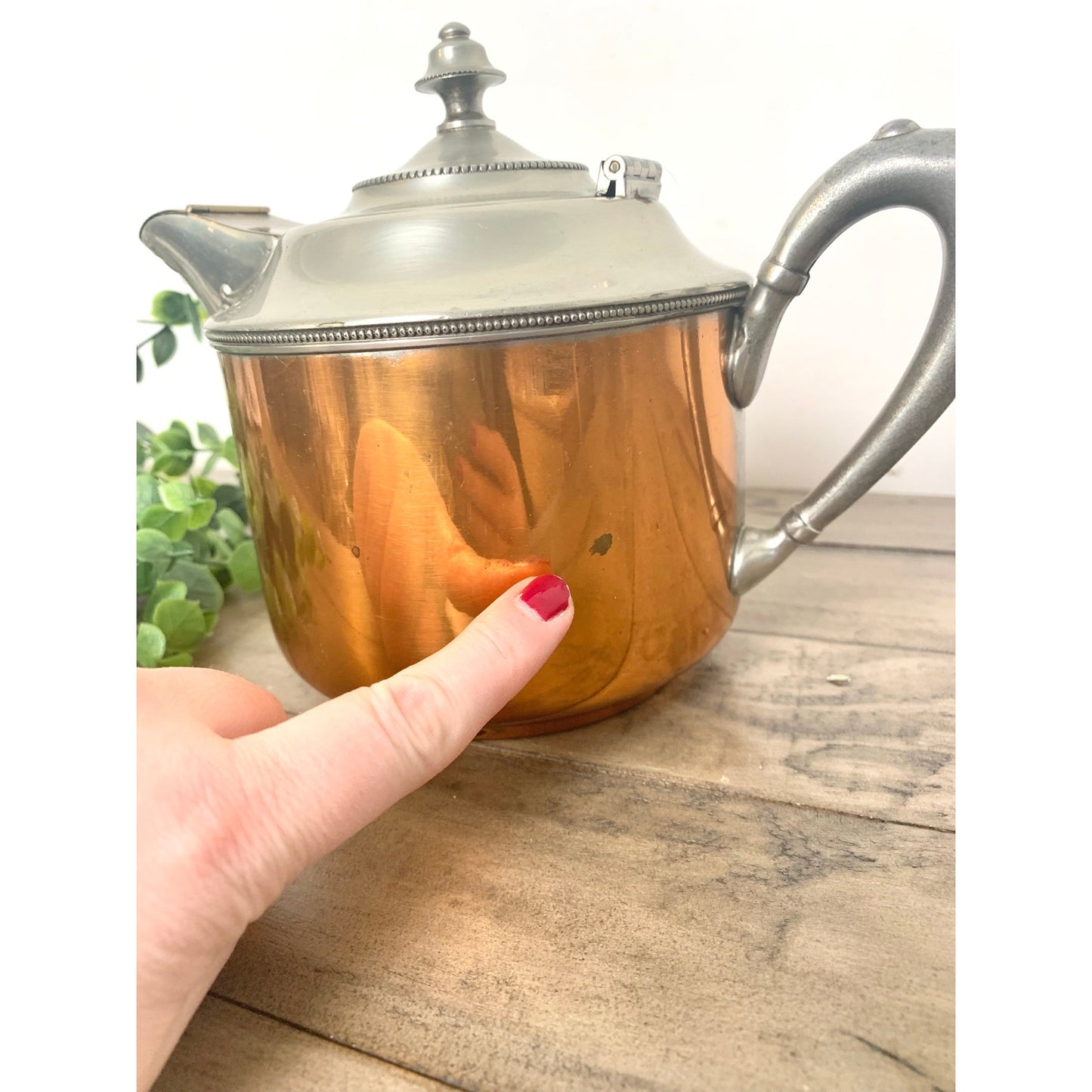 Vintage Manning Bowman Copper Teapot Coffee Pot Kettle Pewter Lid Rustic Cottage