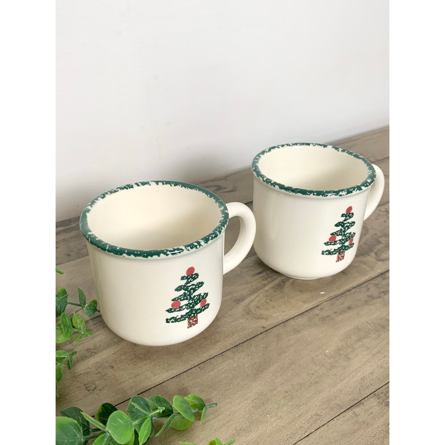 Vintage Furio Italy Christmas Tree Mugs Pair Ceramic Holiday Collectible Cups