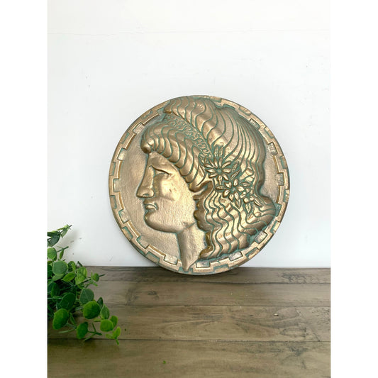 Vintage 1966 Scovill Metal Medallion Wall Hanging - Greek Old Money Old World
